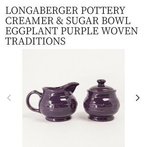 🌸 Longaberger Pottery Woven Traditions Eggplant Sugar & Creamer Set